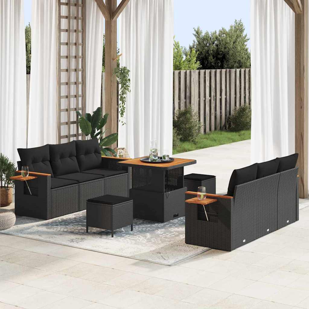 Garten-Sofa-Set mit Kissen 9 pcs Schwarz 80 x 80 x 71 cm