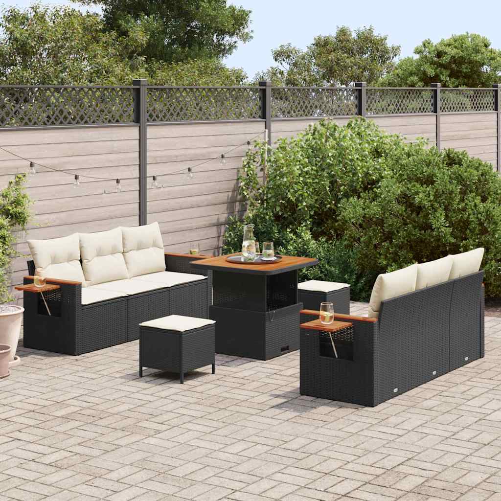 Garten-Sofa-Set 9 pcs Schwarz und Creme 80 x 80 x 71 cm