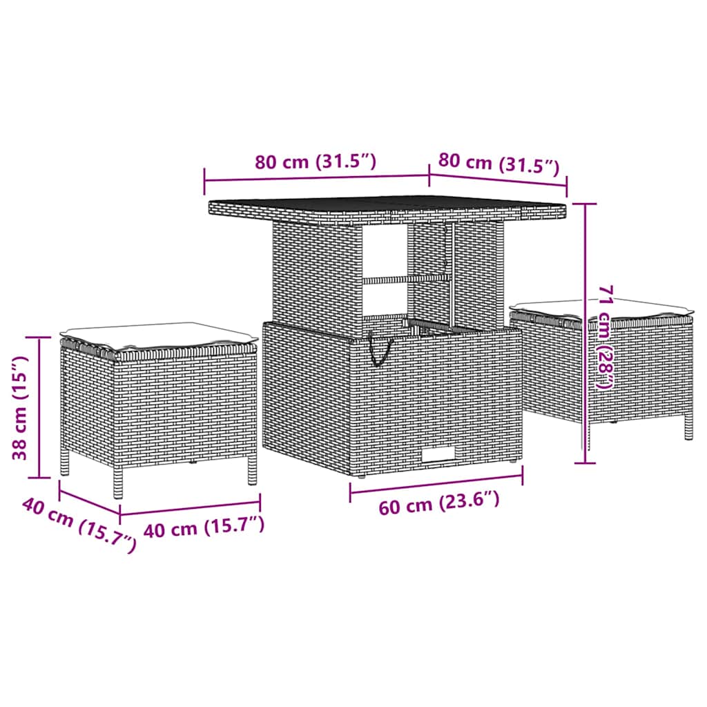 Garten-Sofa-Set 9 pcs Beige und Creme 80 x 80 x 71 cm