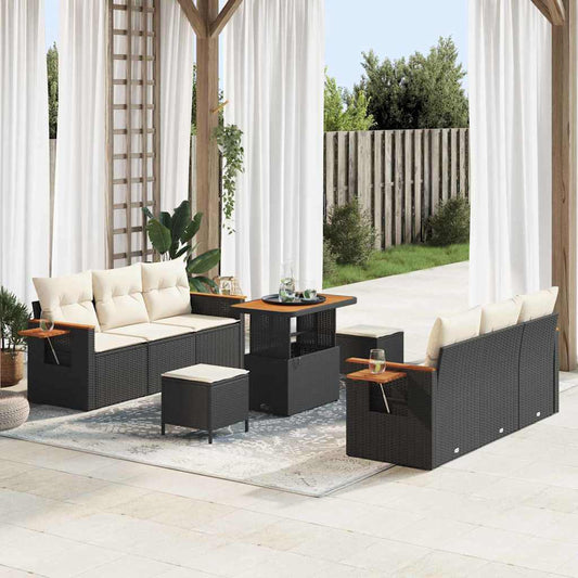 Garten-Sofa-Set 9 pcs Schwarz und Creme 90 x 55 x 71 cm