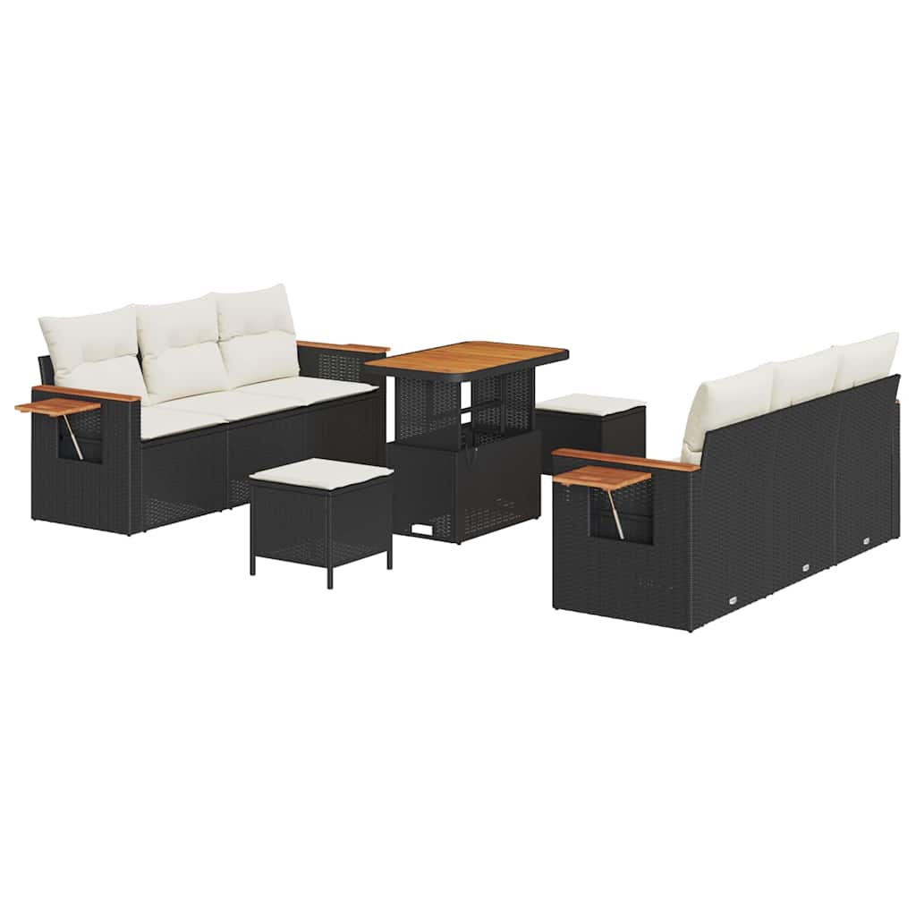Garten-Sofa-Set 9 pcs Schwarz und Creme 90 x 55 x 71 cm