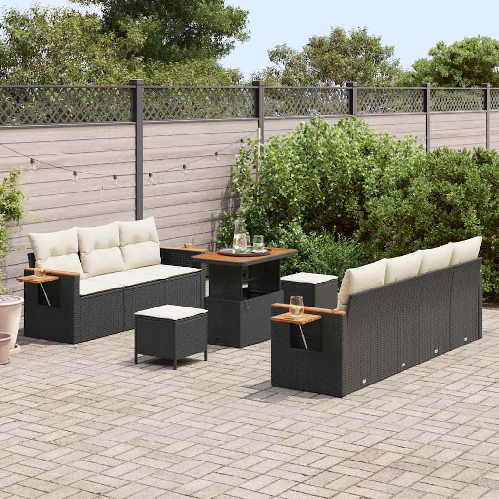 Garten-Sofa-Set 10 pcs Schwarz und Creme 90 x 55 x 71 cm