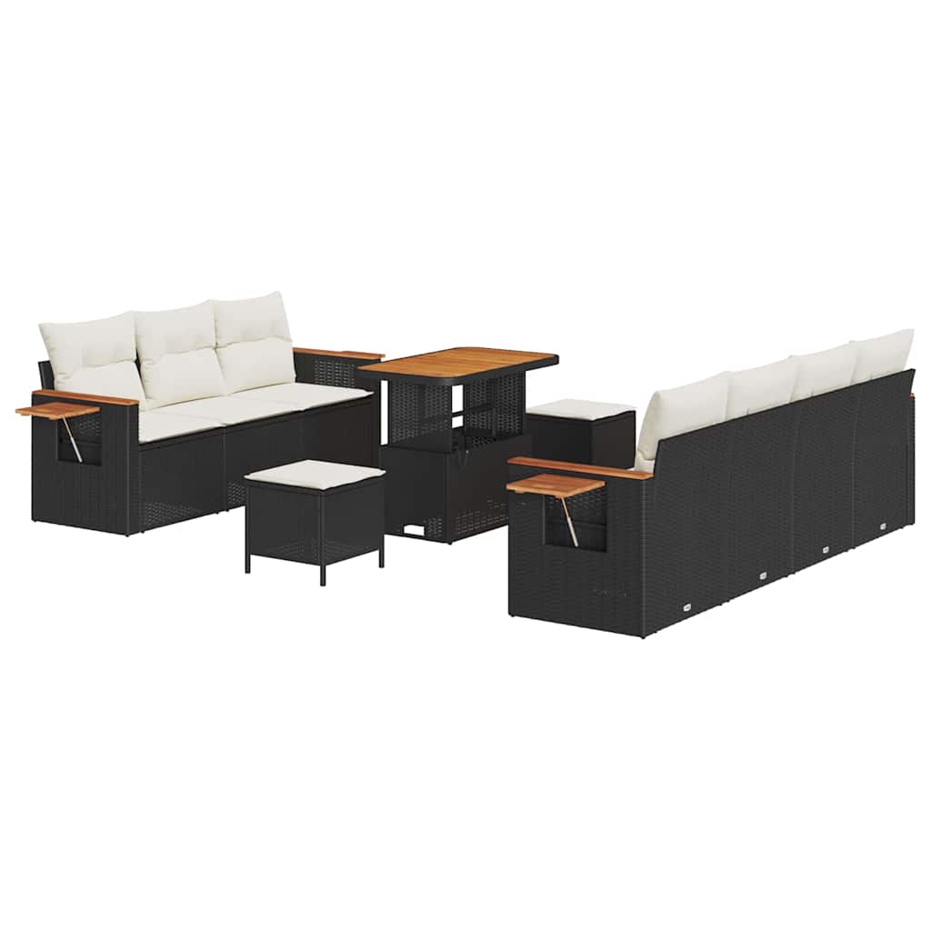 Garten-Sofa-Set 10 pcs Schwarz und Creme 90 x 55 x 71 cm