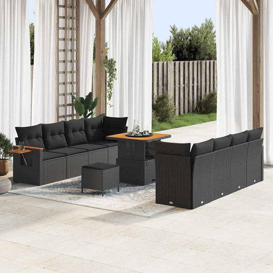 Garten-Sofa-Set mit Kissen 11 pcs Schwarz 80 x 80 x 71 cm