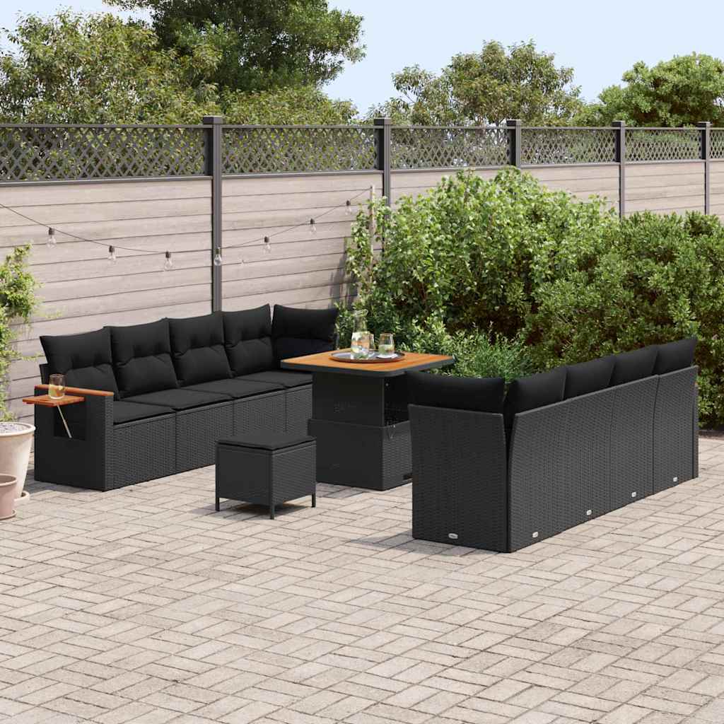 Garten-Sofa-Set mit Kissen 11 pcs Schwarz 80 x 80 x 71 cm