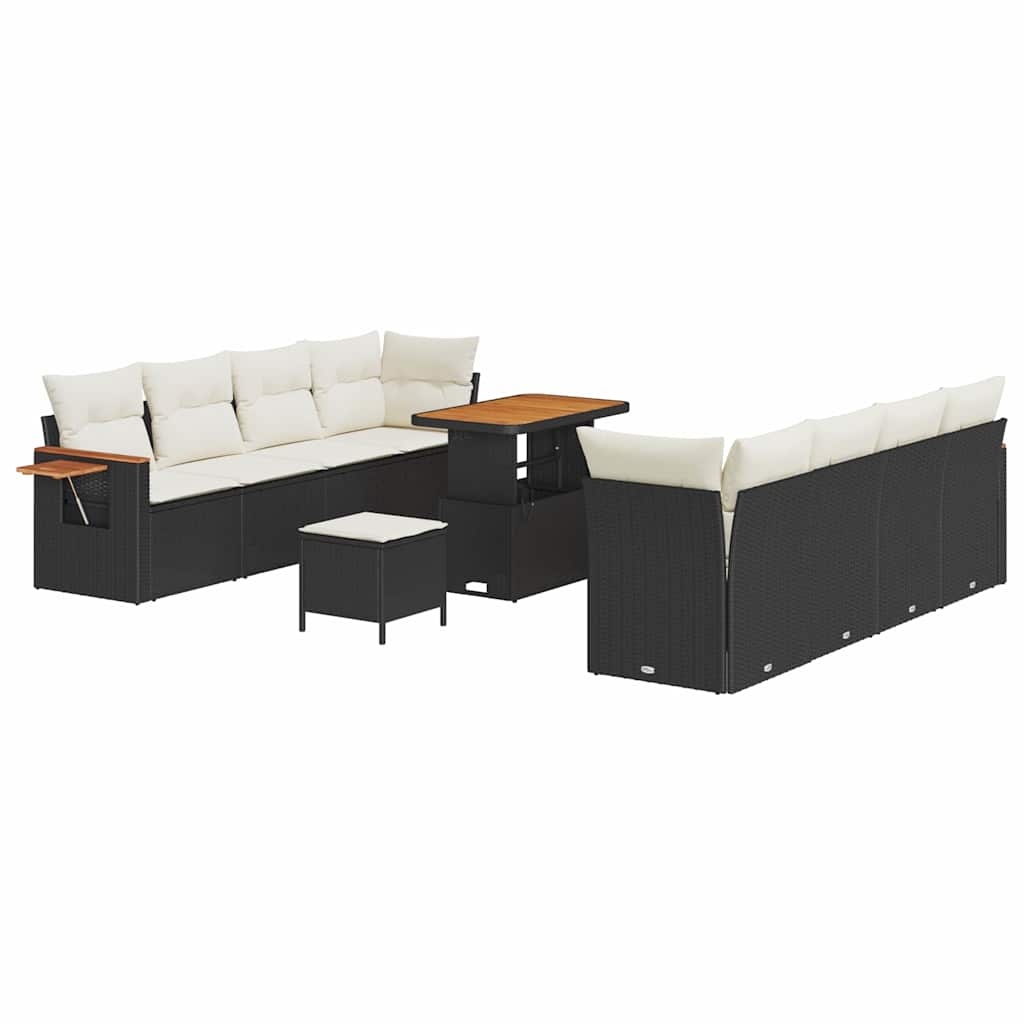 Garten-Sofa-Set 11 pcs Schwarz und Creme 90 x 55 x 71 cm