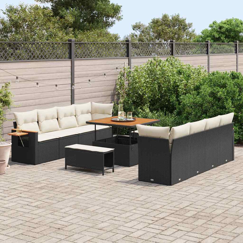 Garten-Sofa-Set 11 pcs Schwarz und Creme 100 x 100 x 71 cm