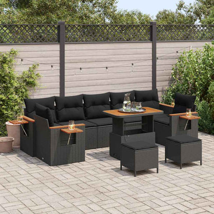Garten-Sofa-Set mit Kissen 10 pcs Schwarz