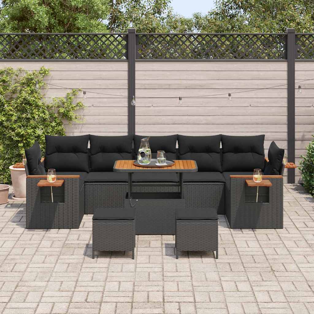 Garten-Sofa-Set mit Kissen 10 pcs Schwarz