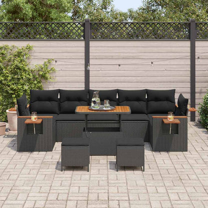 Garten-Sofa-Set mit Kissen 10 pcs Schwarz