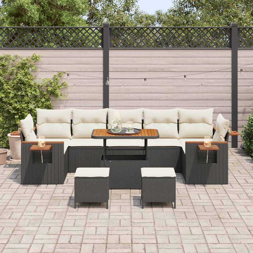 Garten-Sofa-Set mit Kissen 10 pcs Schwarz und Creme