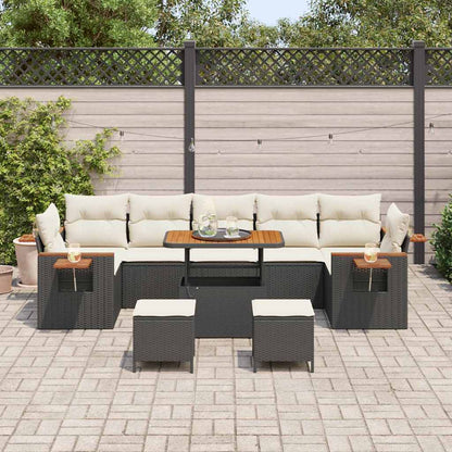 Garten-Sofa-Set mit Kissen 10 pcs Schwarz und Creme