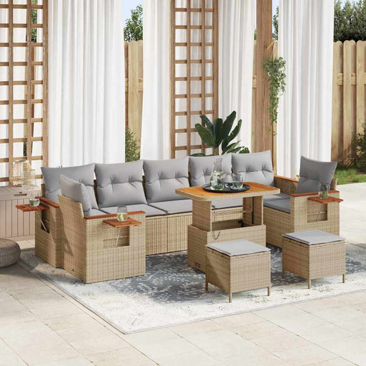 Garten-Sofa-Set mit Kissen 10 pcs Beige und Hellgrau