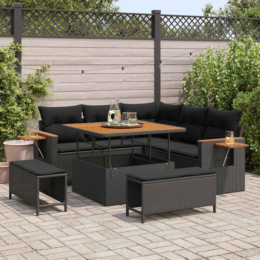 Garten-Sofa-Set mit Kissen 8 pcs Schwarz 100 x 100 x 71 cm