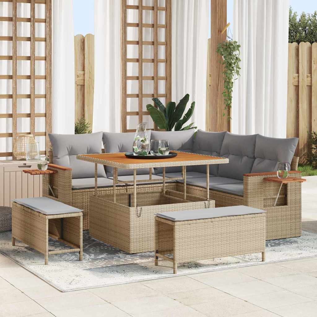 Garten-Sofa-Set mit Kissen 8 pcs Beige und Hellgrau