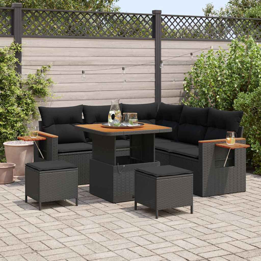 Garten-Sofa-Set mit Kissen 8 pcs Schwarz