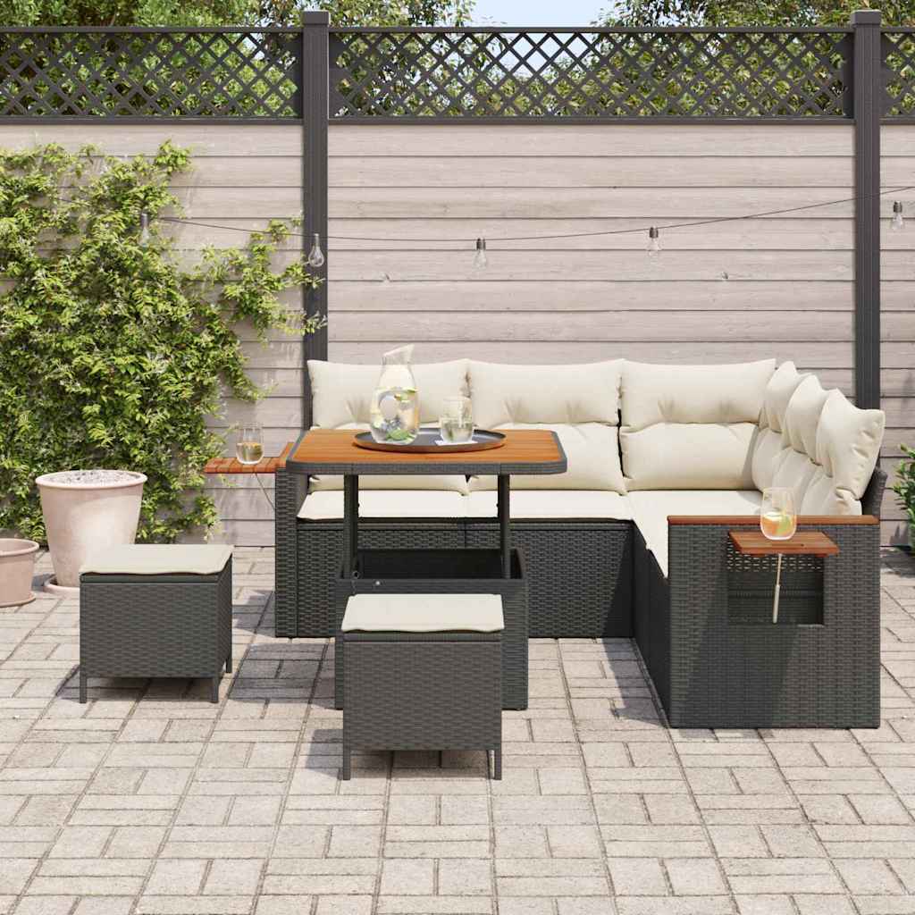 Garten-Sofa-Set 8 pcs Schwarz und Creme 80 x 80 x 71 cm