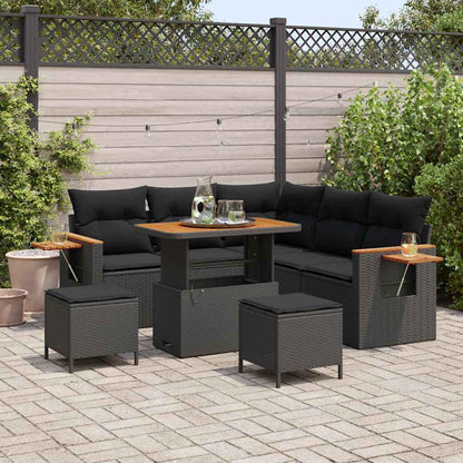 Garten-Sofa-Set mit Kissen 8 pcs Schwarz 90 x 55 x 71 cm