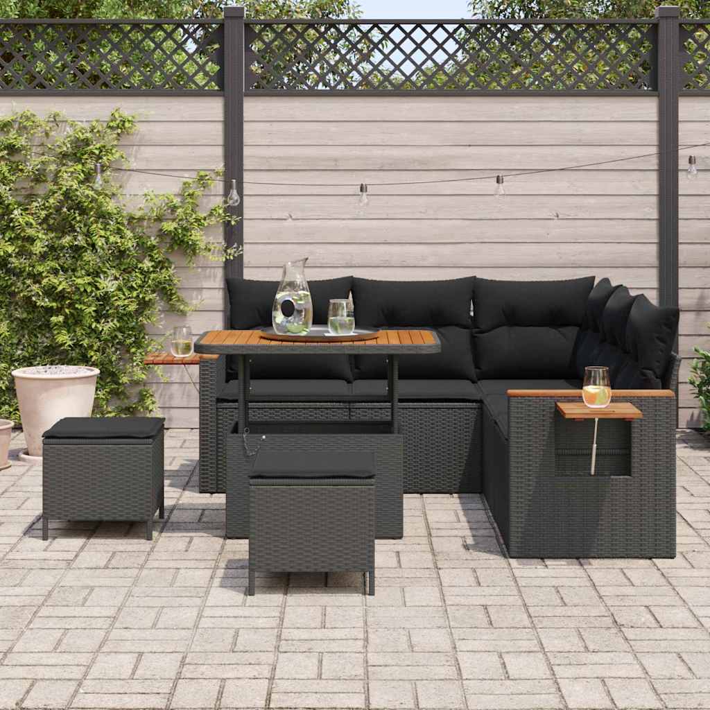 Garten-Sofa-Set mit Kissen 8 pcs Schwarz 90 x 55 x 71 cm