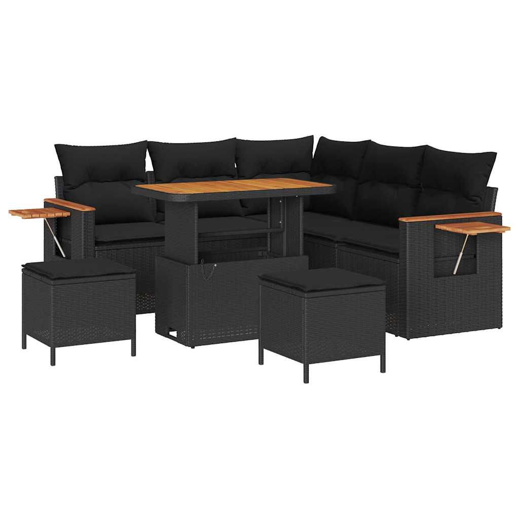 Garten-Sofa-Set mit Kissen 8 pcs Schwarz 90 x 55 x 71 cm