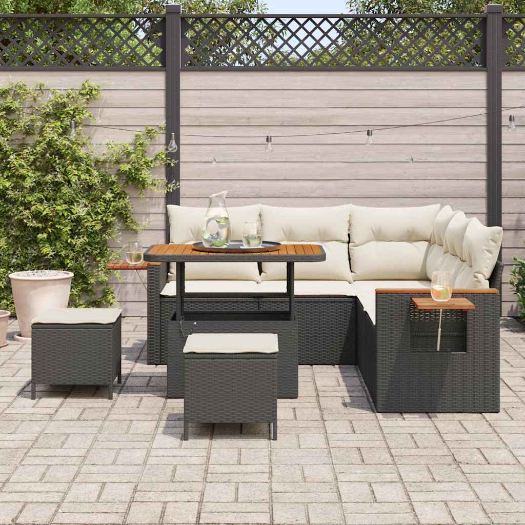 Garten-Sofa-Set 8 pcs Schwarz und Creme 90 x 55 x 71 cm