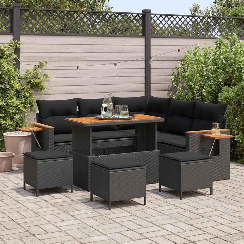 Garten-Sofa-Set mit Kissen 9 pcs Schwarz 110 x 55 x 71 cm