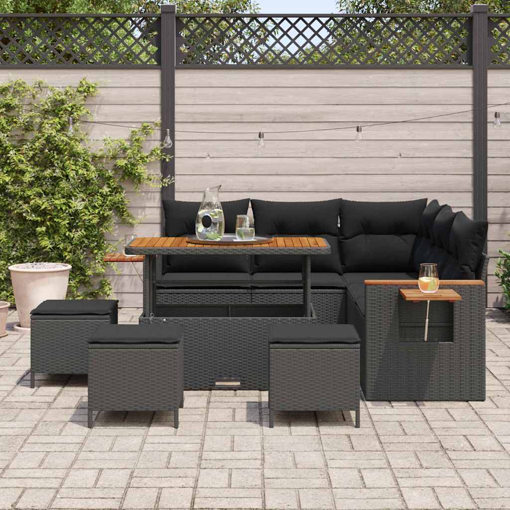 Garten-Sofa-Set mit Kissen 9 pcs Schwarz 110 x 55 x 71 cm