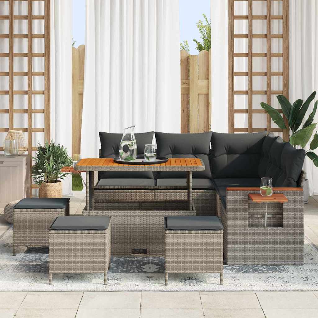 Garten-Sofa-Set mit Kissen 9 pcs Grau 110 x 55 x 71 cm