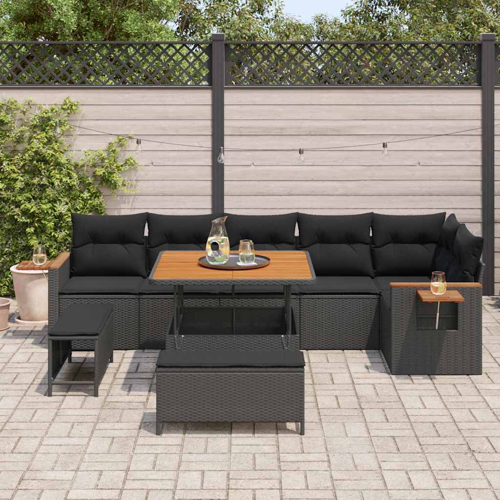 Garten-Sofa-Set mit Kissen 9 pcs Schwarz 100 x 100 x 71 cm