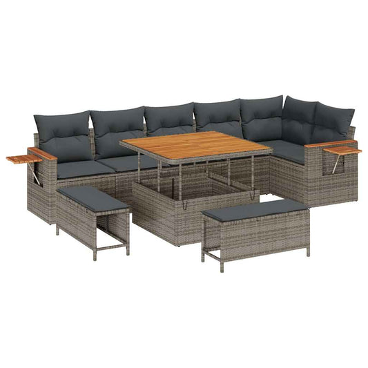 Garten-Sofa-Set mit Kissen 9 pcs Grau 100 x 100 x 71 cm