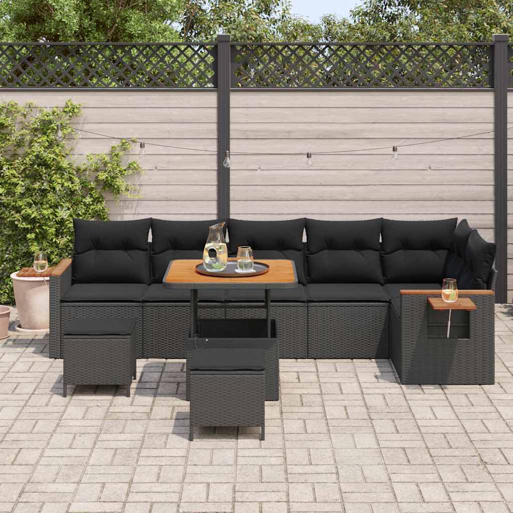 Garten-Sofa-Set mit Kissen 9 pcs Schwarz 80 x 80 x 71 cm