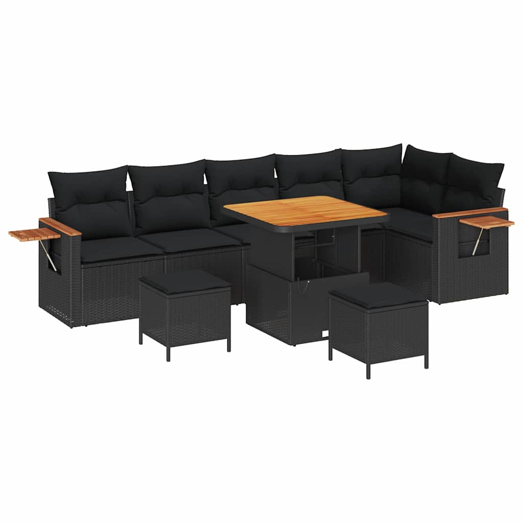 Garten-Sofa-Set mit Kissen 9 pcs Schwarz 80 x 80 x 71 cm