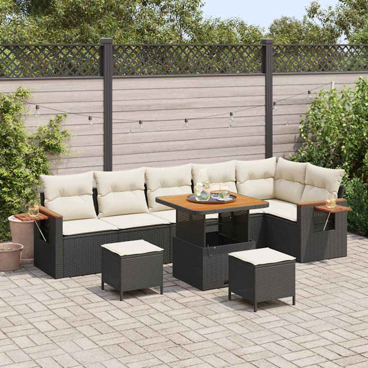 Garten-Sofa-Set 9 pcs Schwarz und Creme 80 x 80 x 71 cm