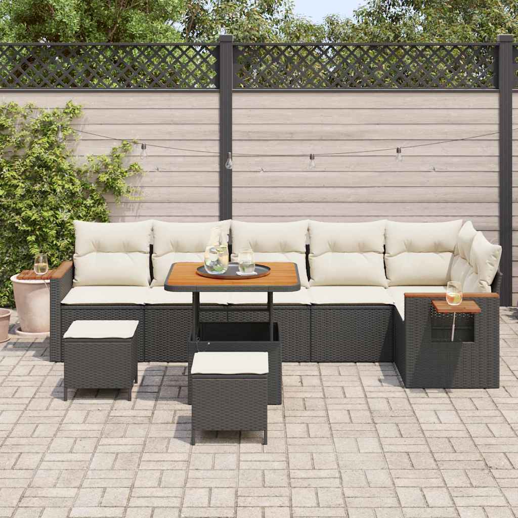 Garten-Sofa-Set 9 pcs Schwarz und Creme 80 x 80 x 71 cm