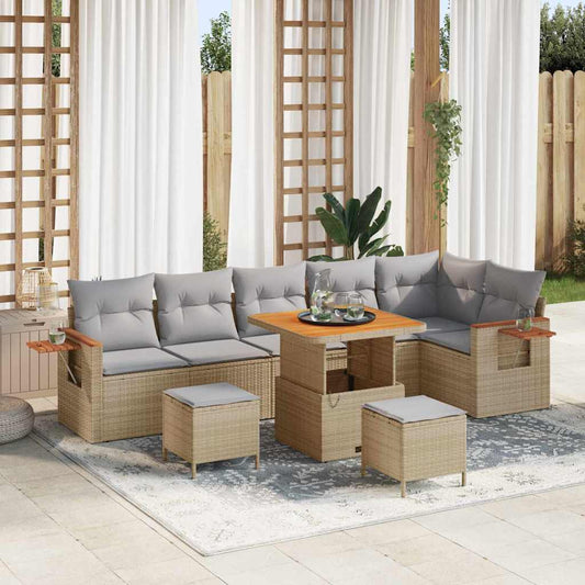 Garten-Sofa-Set 9 pcs Beige und Hellgrau 80 x 80 x 71 cm