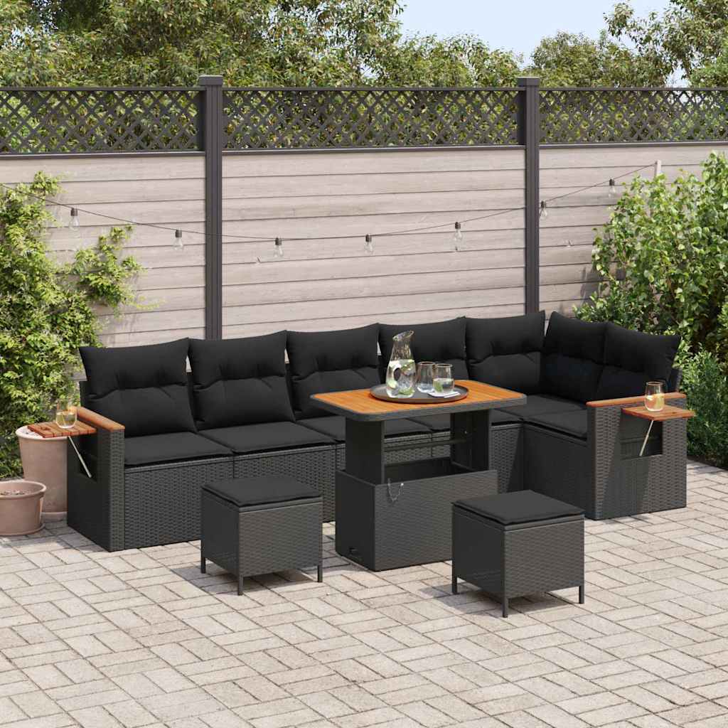 Garten-Sofa-Set mit Kissen 9 pcs Schwarz 90 x 55 x 71 cm