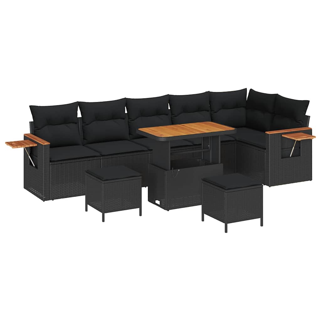 Garten-Sofa-Set mit Kissen 9 pcs Schwarz 90 x 55 x 71 cm