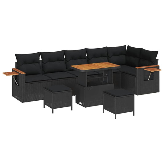 Garten-Sofa-Set mit Kissen 9 pcs Schwarz 90 x 55 x 71 cm