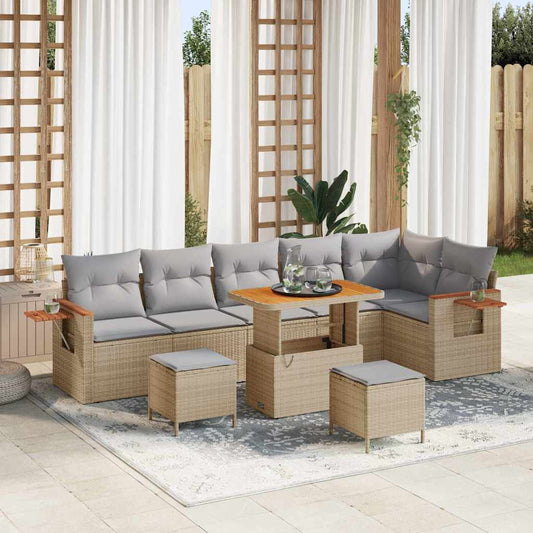Garten-Sofa-Set 9 pcs Beige und Hellgrau 90 x 55 x 71 cm