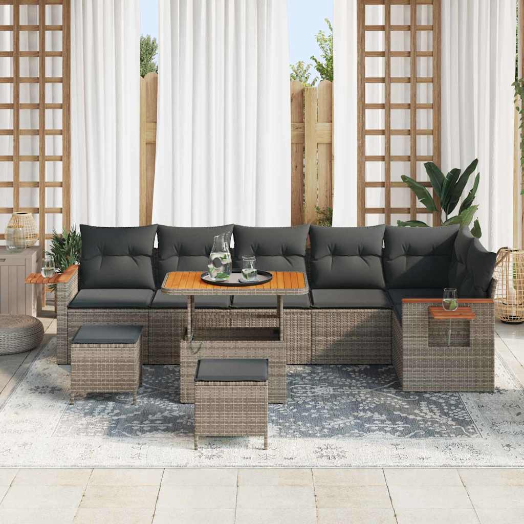 Garten-Sofa-Set mit Kissen 9 pcs Grau 90 x 55 x 71 cm