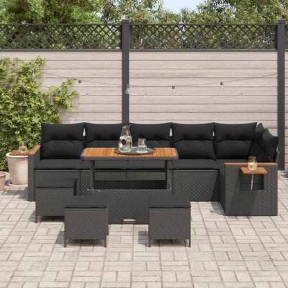 Garten-Sofa-Set mit Kissen 10 pcs Schwarz 110 x 55 x 71 cm