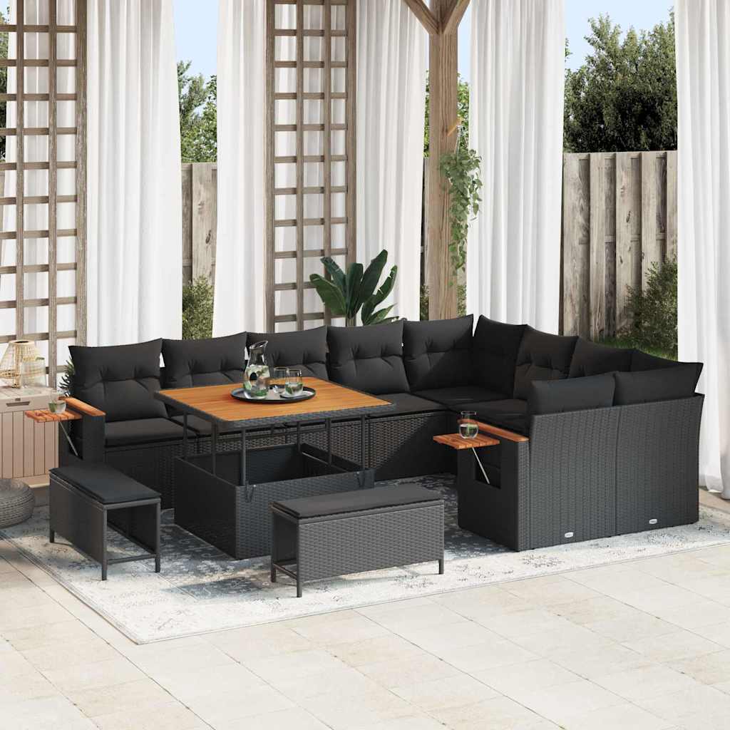 Garten-Sofa-Set mit Kissen 12 pcs Schwarz 100 x 100 x 71 cm