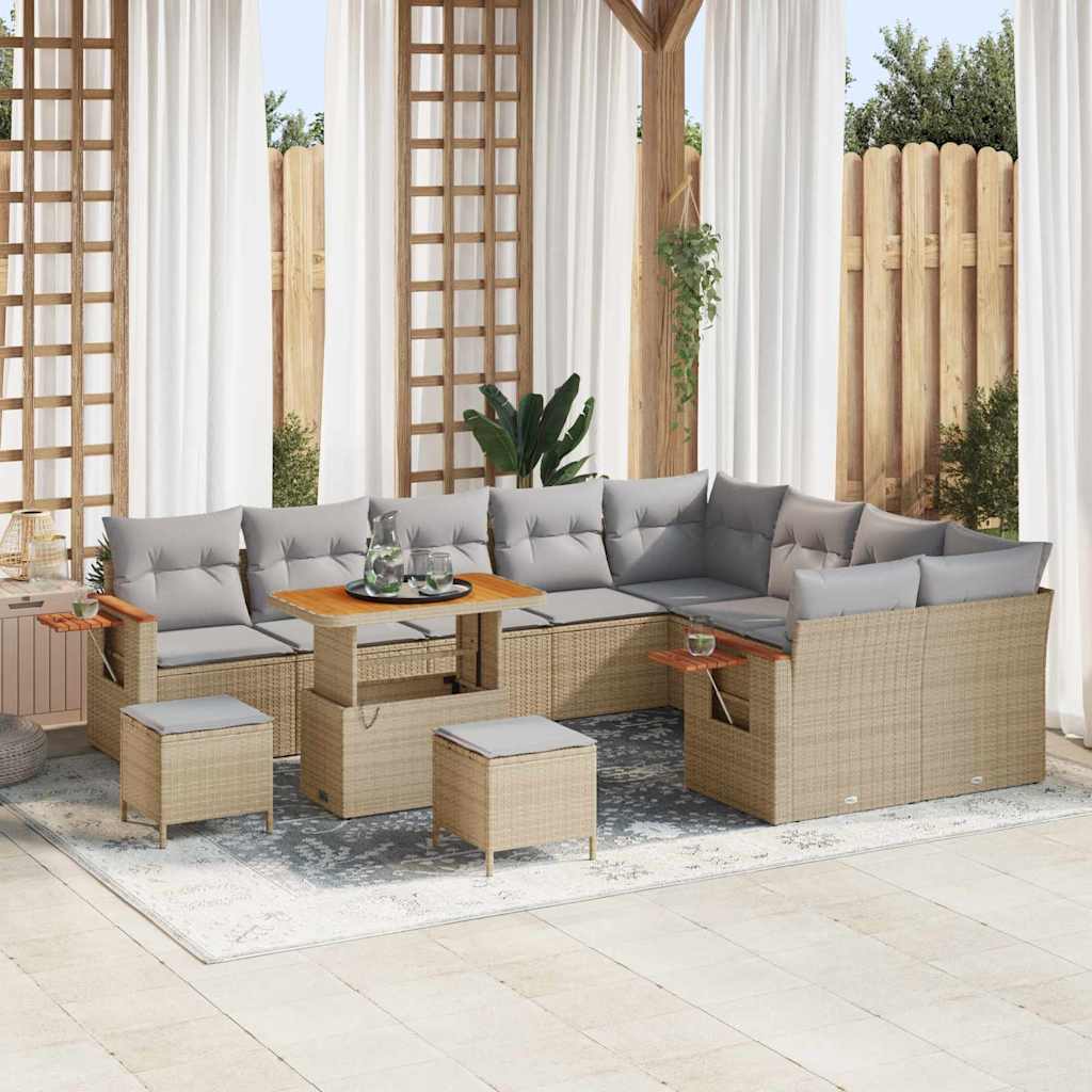 Garten-Sofa-Set 12 pcs Beige und Hellgrau 90 x 55 x 71 cm
