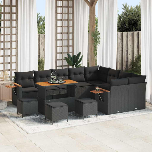 Garten-Sofa-Set mit Kissen 13 pcs Schwarz 110 x 55 x 71 cm