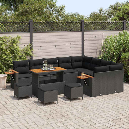 Garten-Sofa-Set mit Kissen 13 pcs Schwarz 110 x 55 x 71 cm
