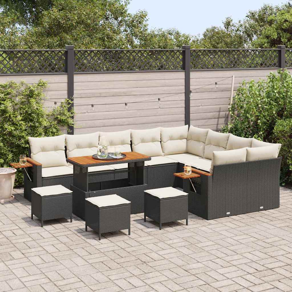 Garten-Sofa-Set 13 pcs Schwarz und Creme 110 x 55 x 71 cm