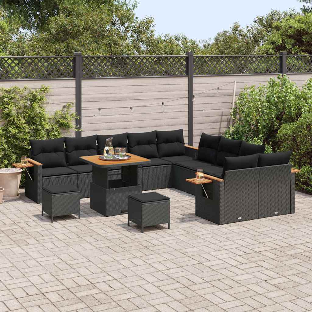 Garten-Sofa-Set mit Kissen 13 pcs Schwarz