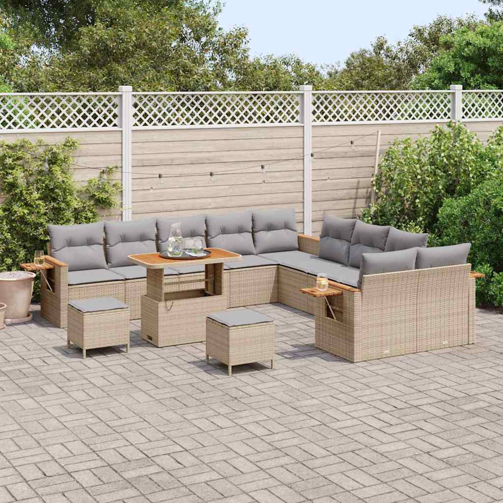 Garten-Sofa-Set mit Kissen 13 pcs Beige und Hellgrau
