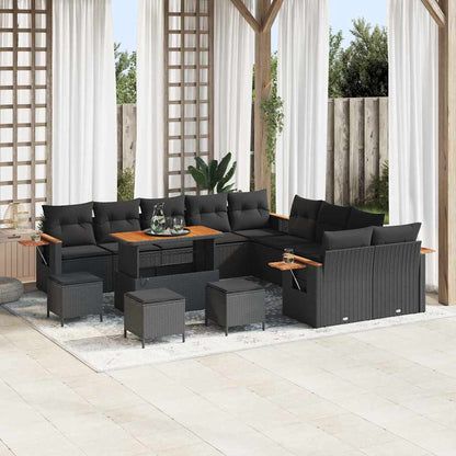 Garten-Sofa-Set mit Kissen 14 pcs Schwarz