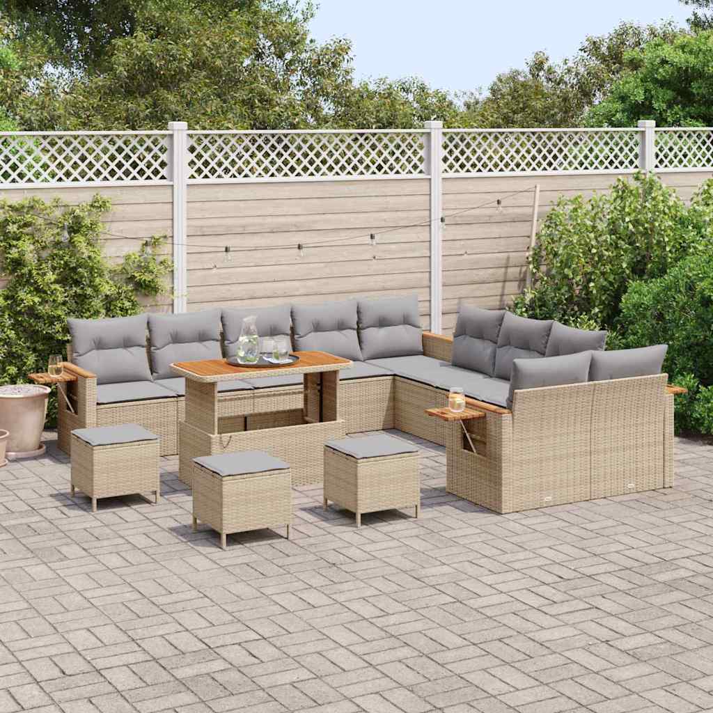Garten-Sofa-Set mit Kissen 14 pcs Beige und Hellgrau